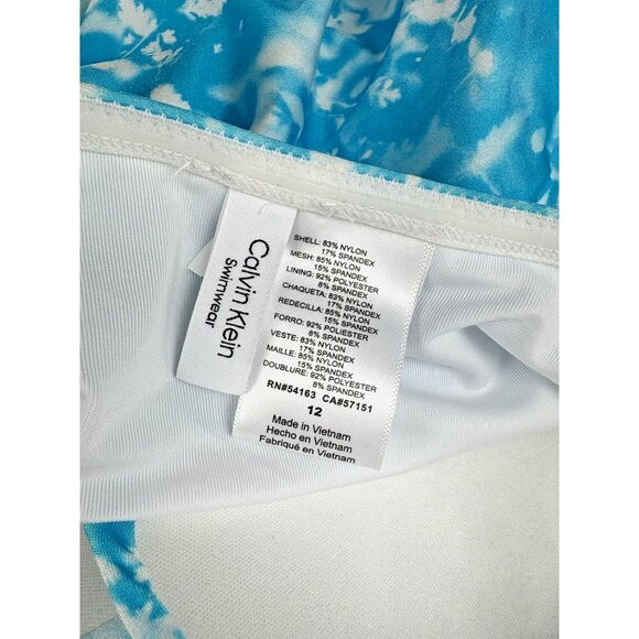 New Calvin Klein Swimwear 1 Piece Womens 12 Turquoise Floral Beach Travel Resort - Picture 5 of 7